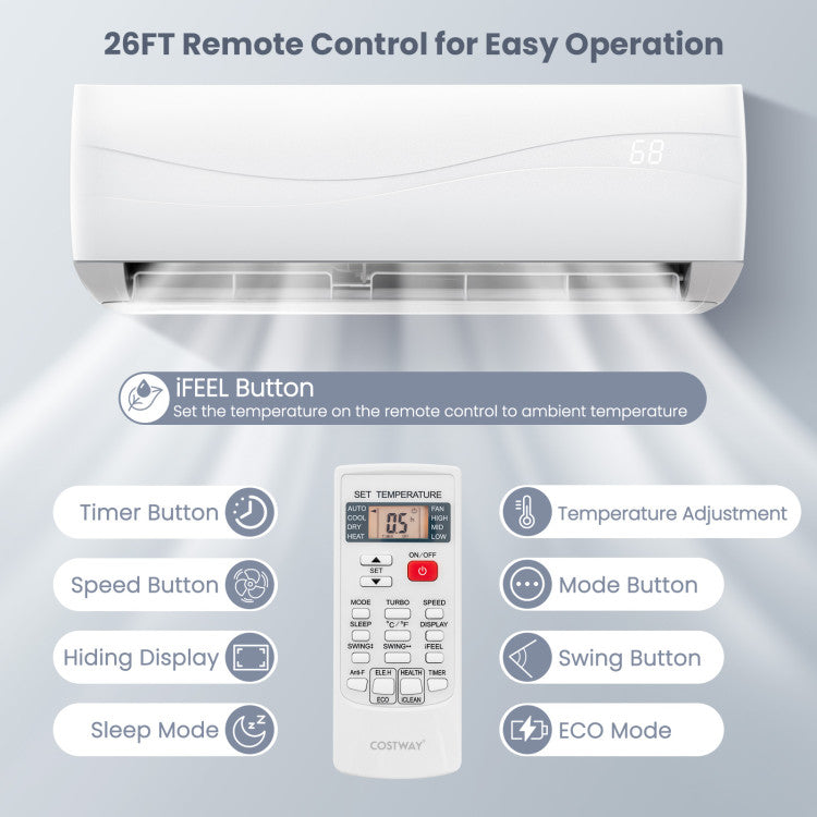 18000 BTU 19 SEER2 208-230V Ductless Mini Split Air Conditioner and Heater