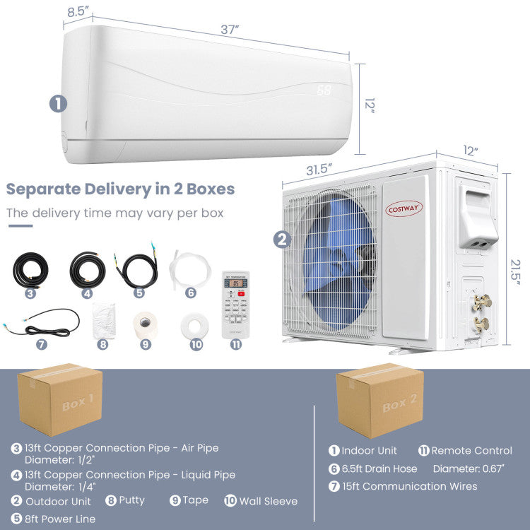 18000 BTU 19 SEER2 208-230V Ductless Mini Split Air Conditioner and Heater